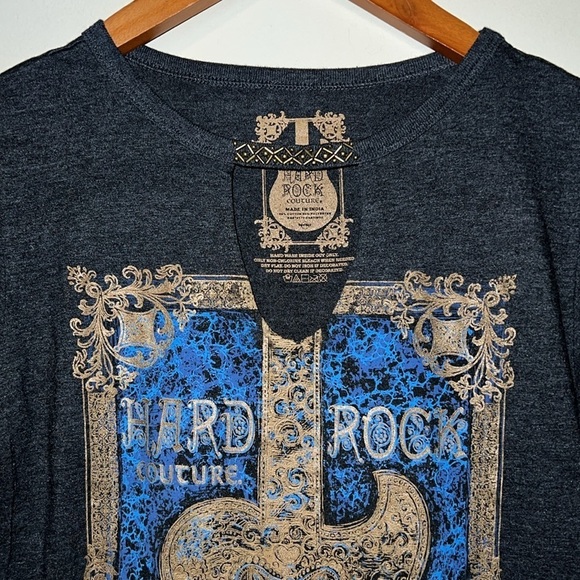 Women’s Hard Rock Cafe Couture GUYANA  Black GUITAR graphic tee Shirt top Sz M - Picture 2 of 6